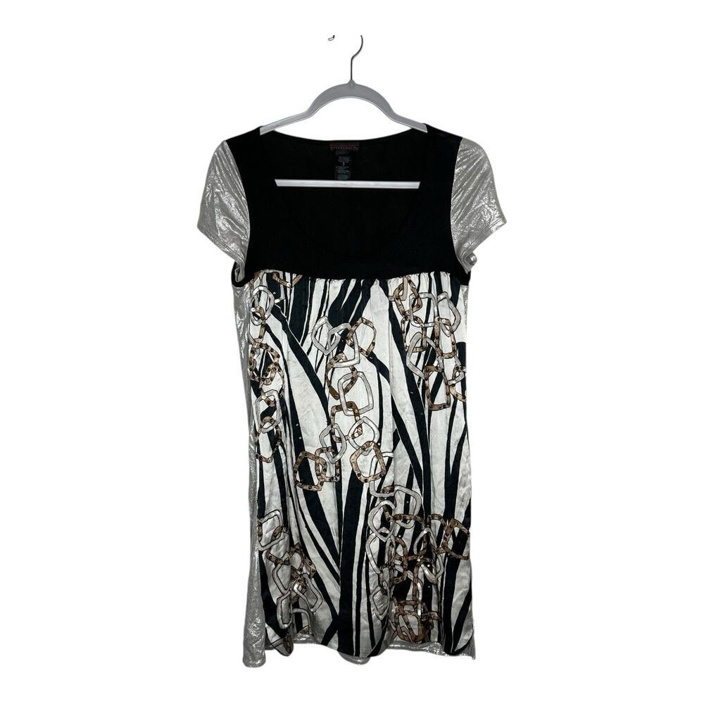 Custo Barcelona Dress Womens Size 3 US Medium Black Silver Silk Blend Sequin Y2K